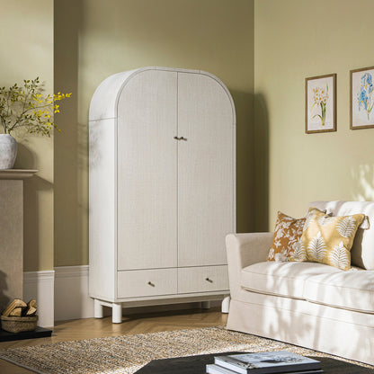 Grand meuble de rangement Maude, frêne blanc lavé avec raphia