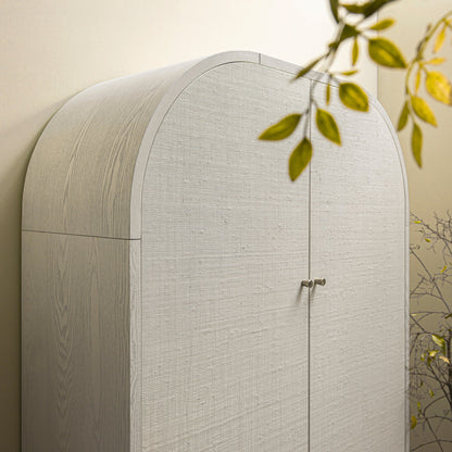 Grand meuble de rangement Maude, frêne blanc lavé avec raphia