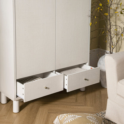 Grand meuble de rangement Maude, frêne blanc lavé avec raphia