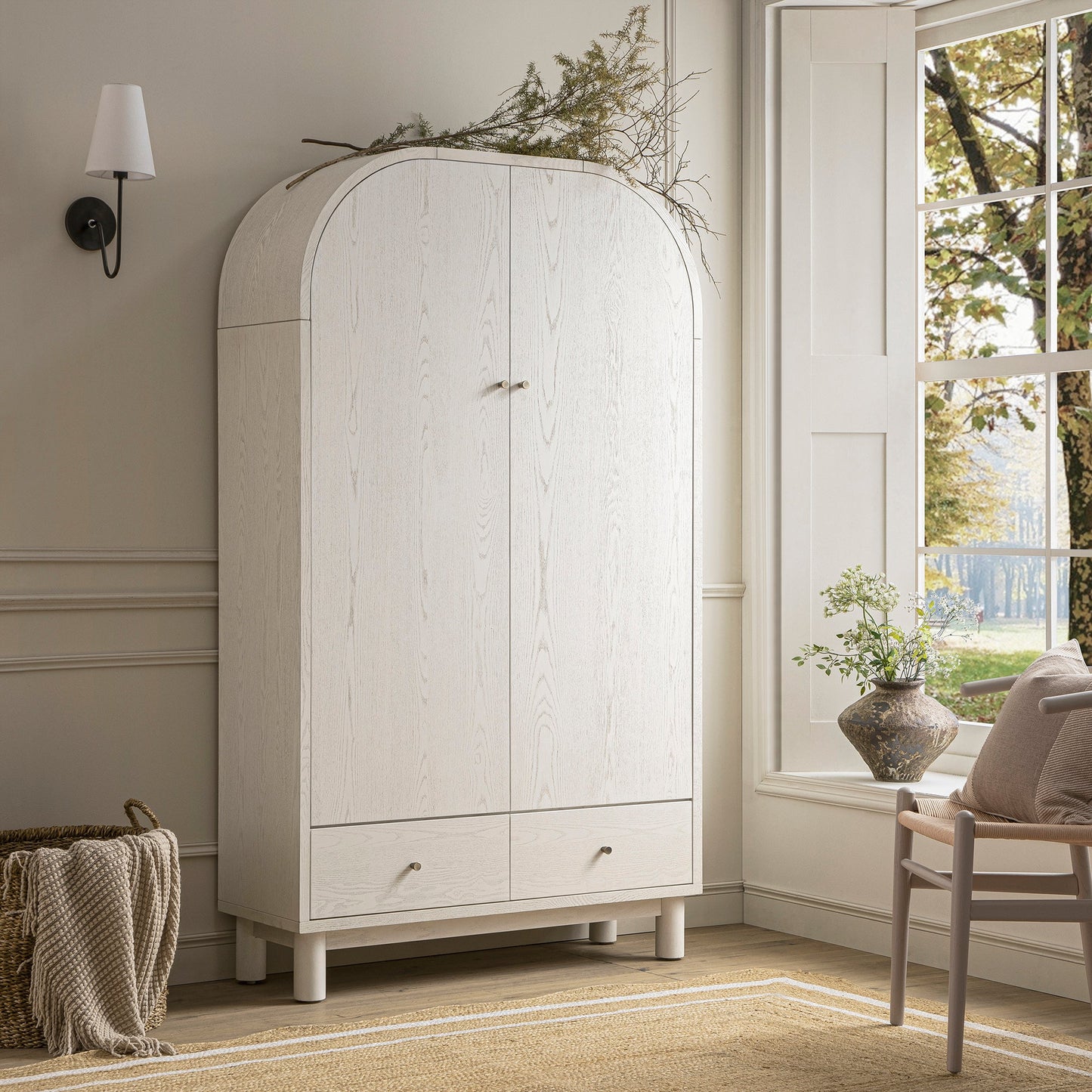 Grand meuble de rangement Maude, frêne blanc lavé