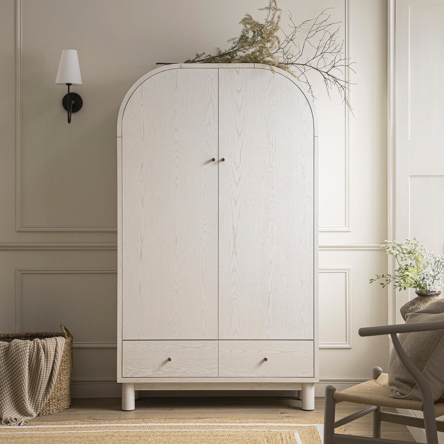 Grand meuble de rangement Maude, frêne blanc lavé