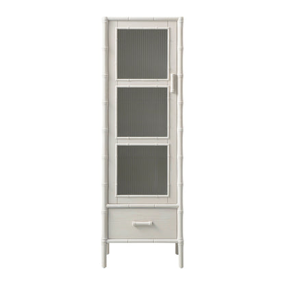 Armoire 1 porte Elstowe en imitation bambou et verre cannelé, blanc ombré