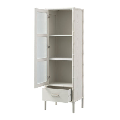 Armoire 1 porte Elstowe en imitation bambou et verre cannelé, blanc ombré