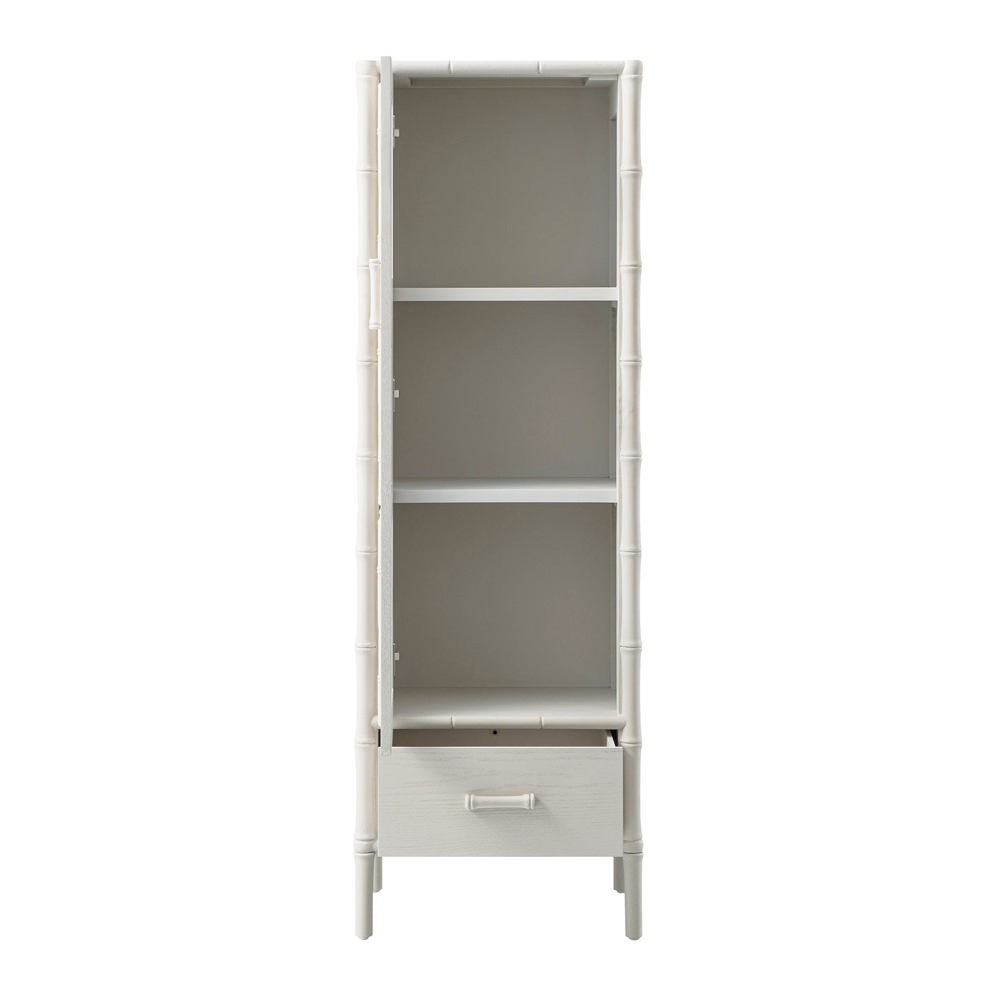 Armoire 1 porte Elstowe en imitation bambou et verre cannelé, blanc ombré