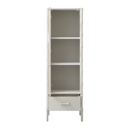 Armoire 1 porte Elstowe en imitation bambou et verre cannelé, blanc ombré