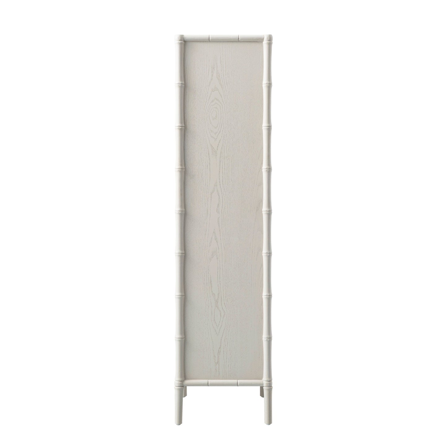 Armoire 1 porte Elstowe en imitation bambou et verre cannelé, blanc ombré