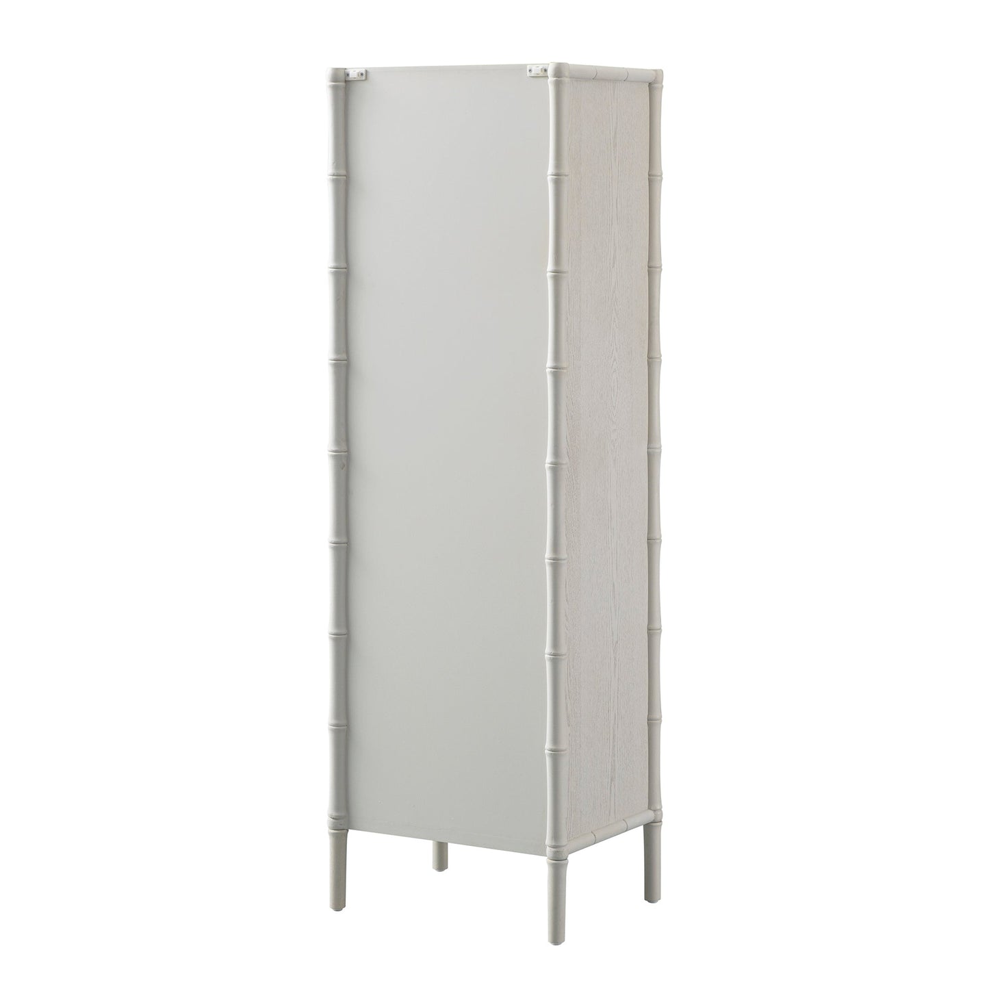 Armoire 1 porte Elstowe en imitation bambou et verre cannelé, blanc ombré