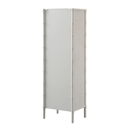 Armoire 1 porte Elstowe en imitation bambou et verre cannelé, blanc ombré