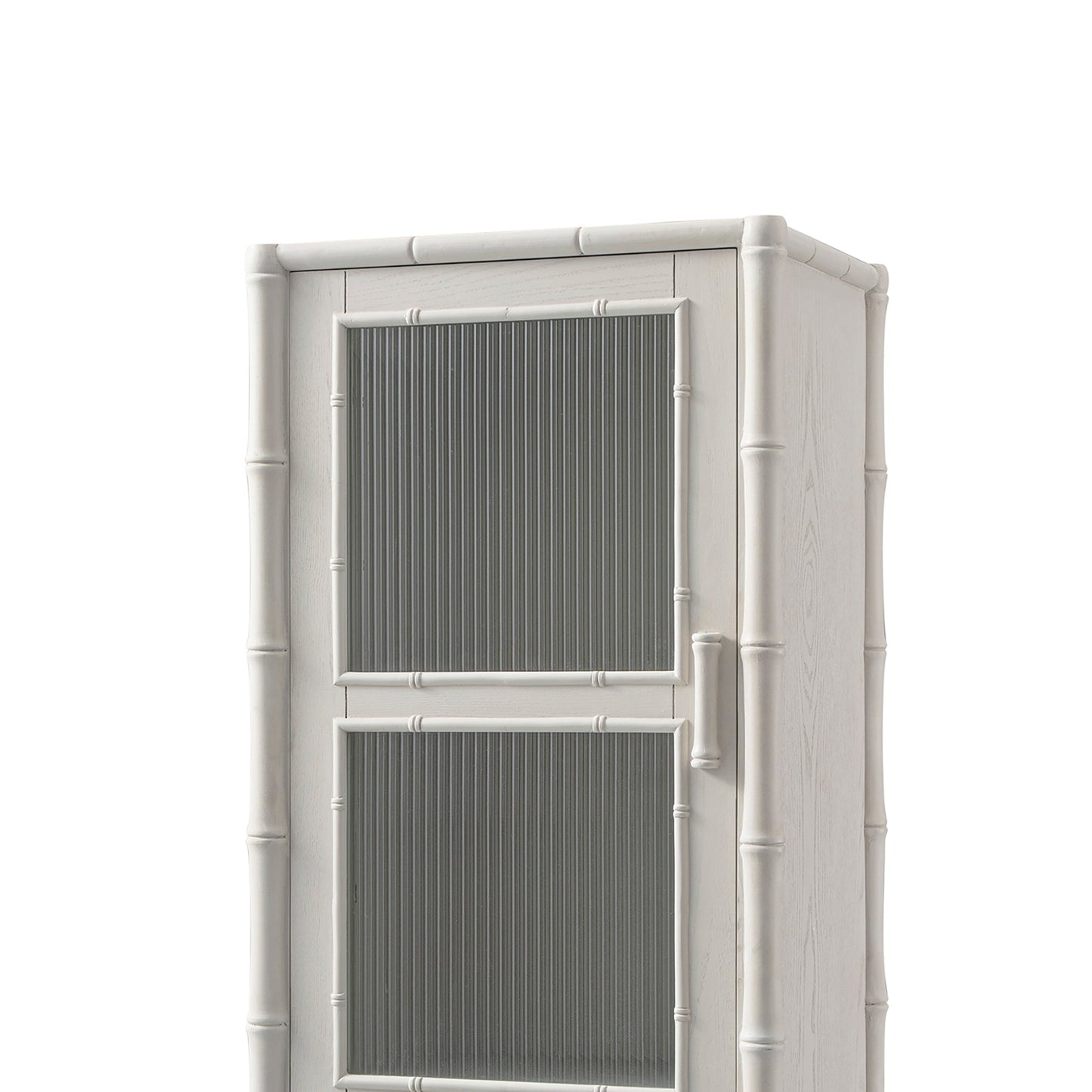 Armoire 1 porte Elstowe en imitation bambou et verre cannelé, blanc ombré