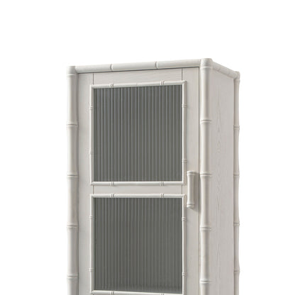 Armoire 1 porte Elstowe en imitation bambou et verre cannelé, blanc ombré