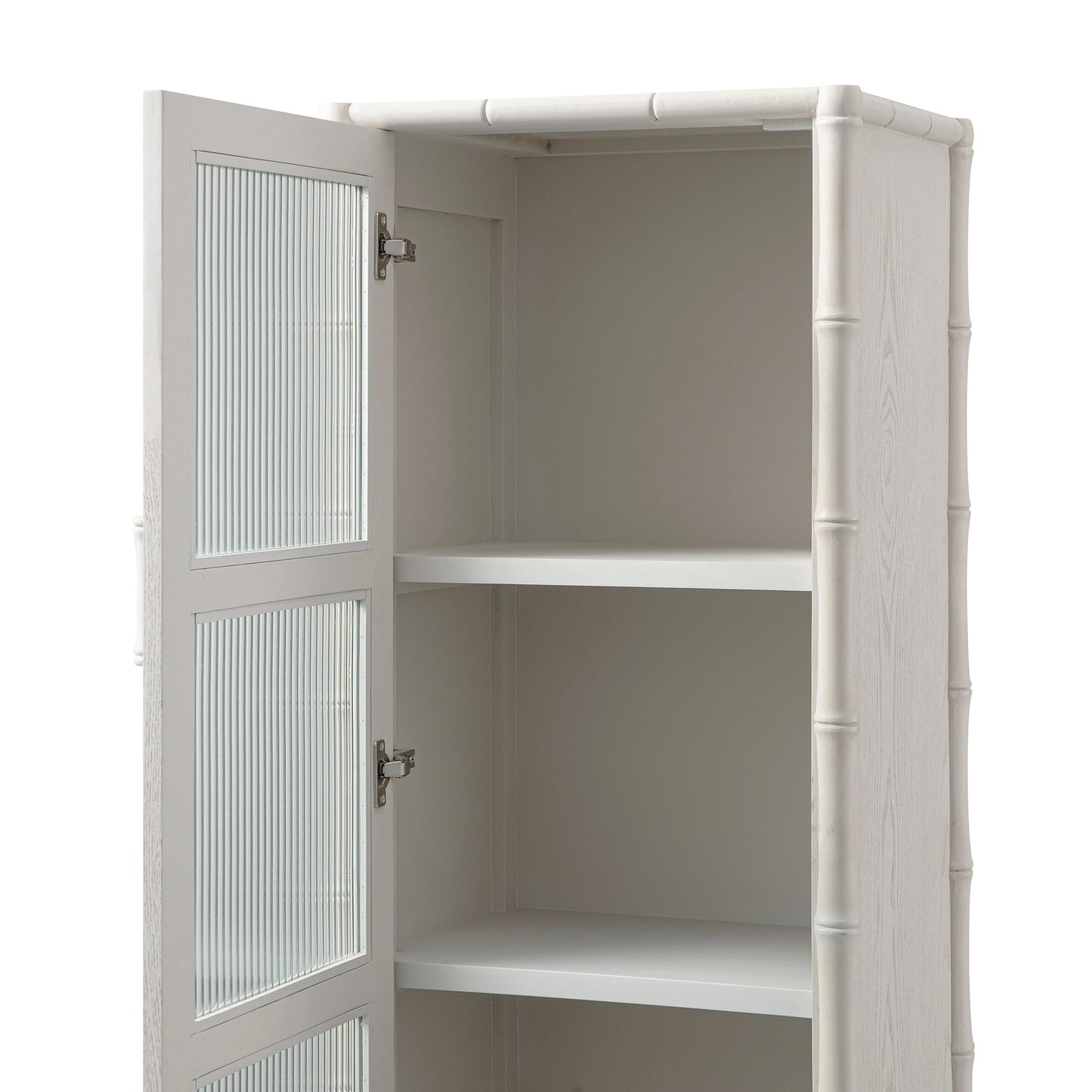 Armoire 1 porte Elstowe en imitation bambou et verre cannelé, blanc ombré