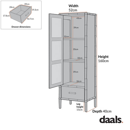 Armoire 1 porte Elstowe en imitation bambou et verre cannelé, gris chaud