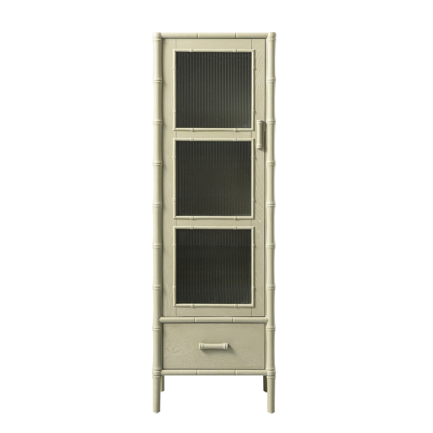 Armoire 1 porte Elstowe en imitation bambou et verre cannelé, vert sauge