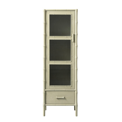 Armoire 1 porte Elstowe en imitation bambou et verre cannelé, vert sauge
