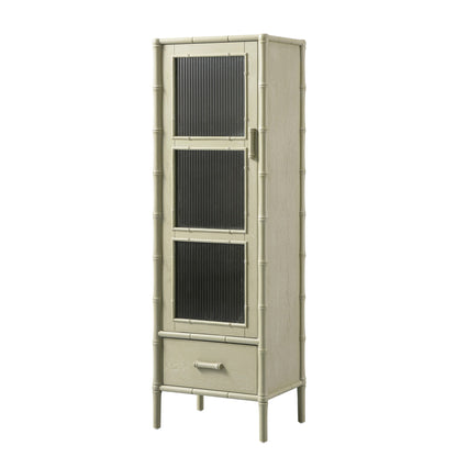 Armoire 1 porte Elstowe en imitation bambou et verre cannelé, vert sauge