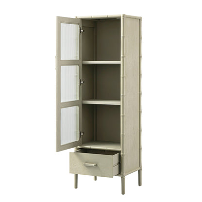 Armoire 1 porte Elstowe en imitation bambou et verre cannelé, vert sauge