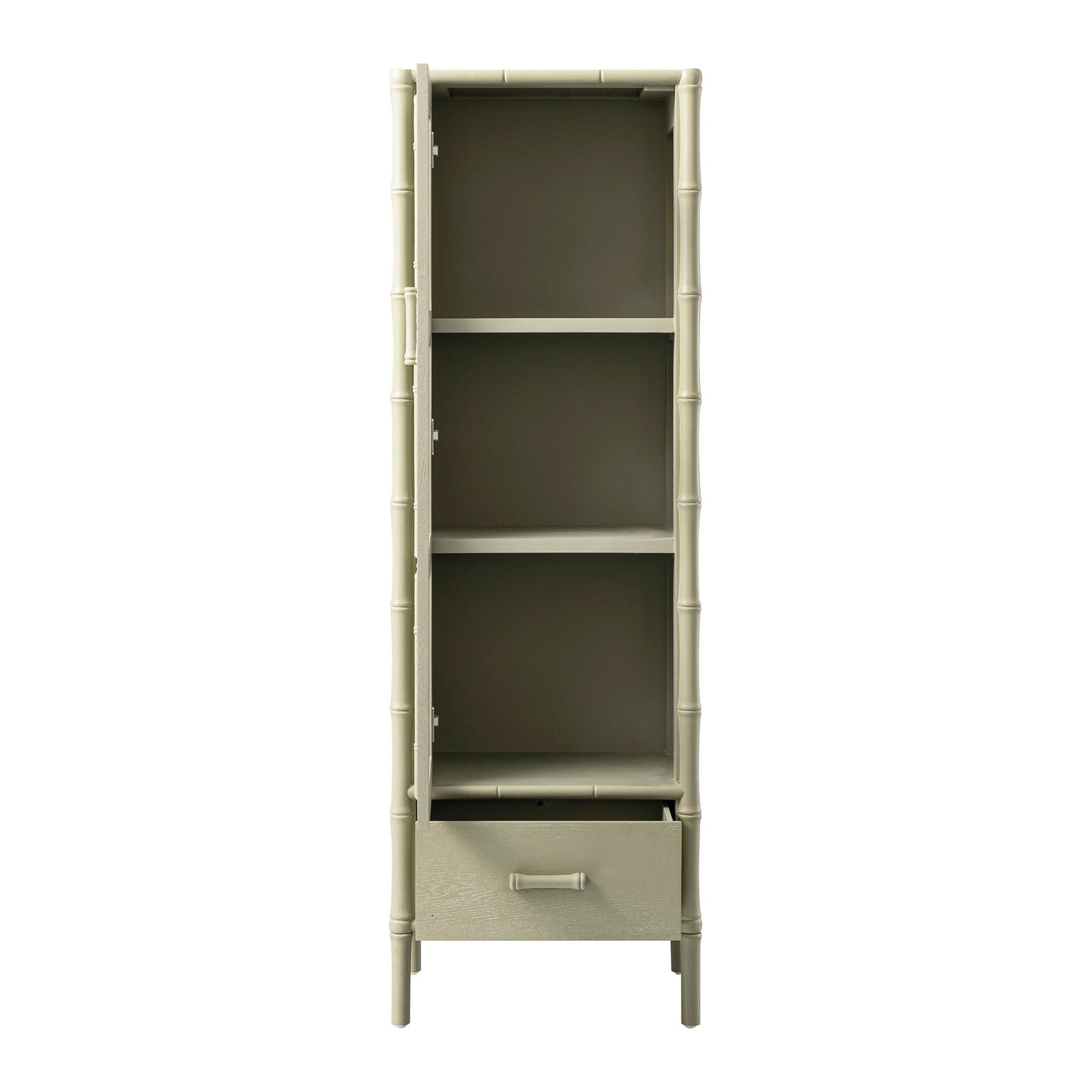 Armoire 1 porte Elstowe en imitation bambou et verre cannelé, vert sauge