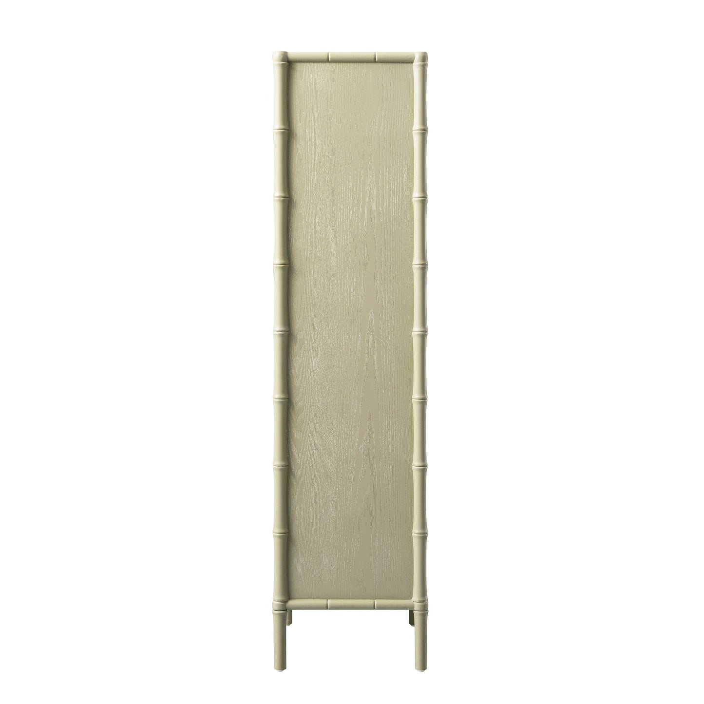 Armoire 1 porte Elstowe en imitation bambou et verre cannelé, vert sauge