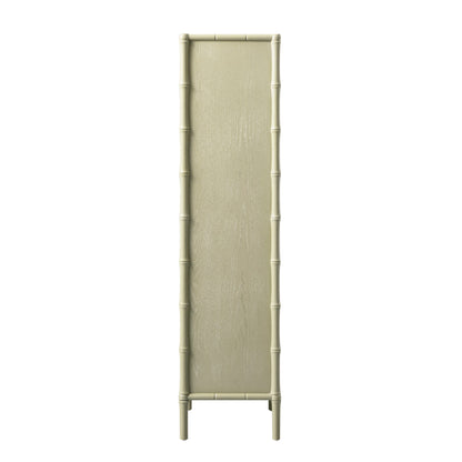 Armoire 1 porte Elstowe en imitation bambou et verre cannelé, vert sauge