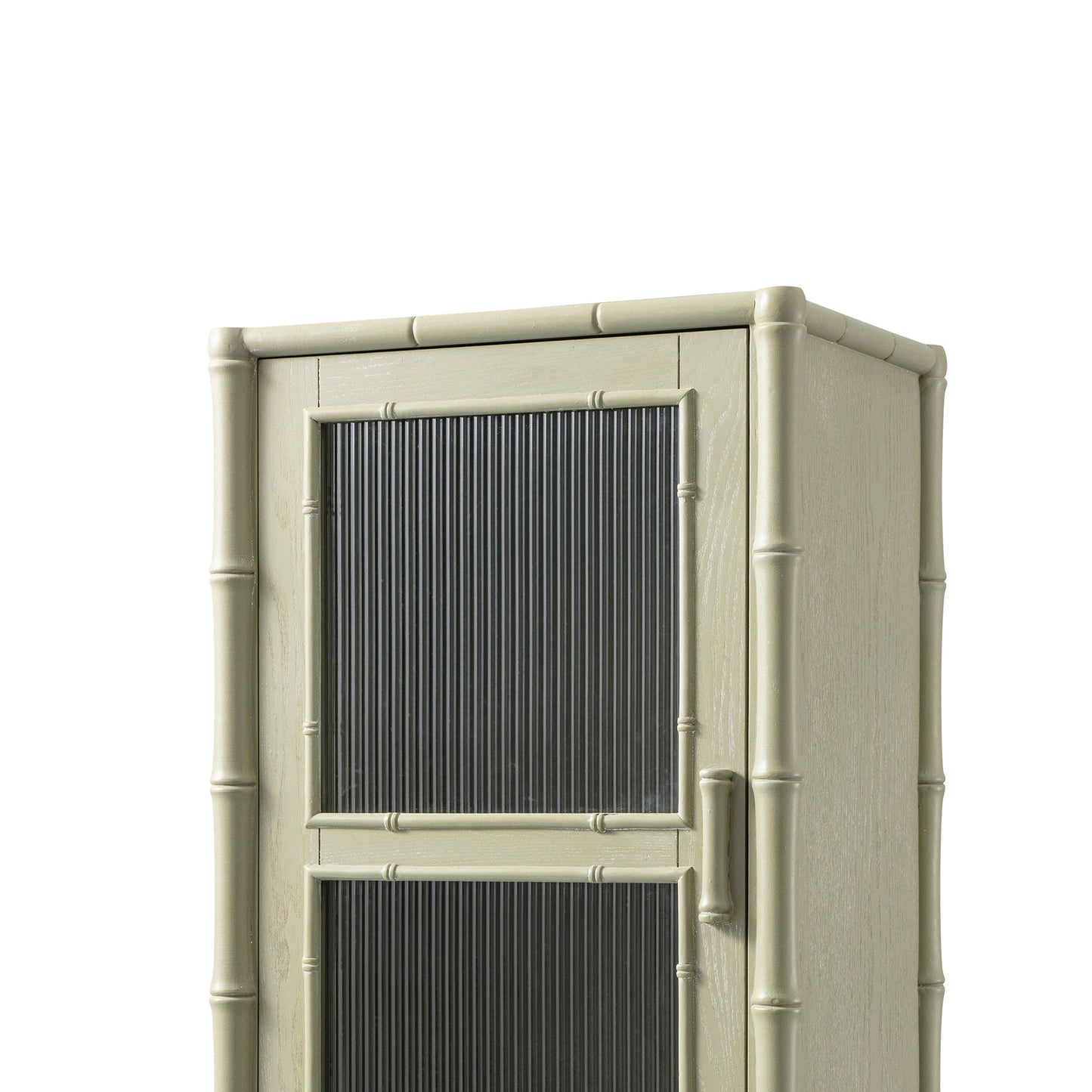 Armoire 1 porte Elstowe en imitation bambou et verre cannelé, vert sauge