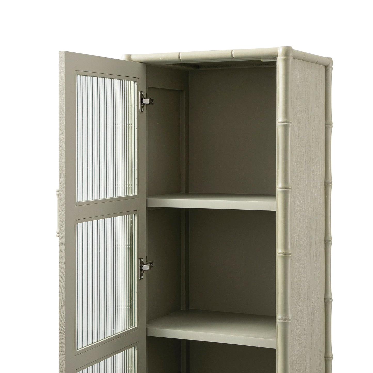 Armoire 1 porte Elstowe en imitation bambou et verre cannelé, vert sauge