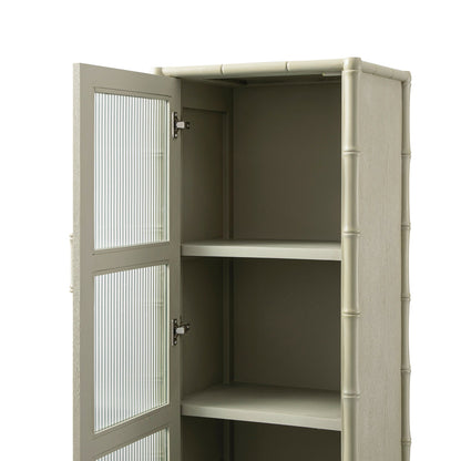 Armoire 1 porte Elstowe en imitation bambou et verre cannelé, vert sauge
