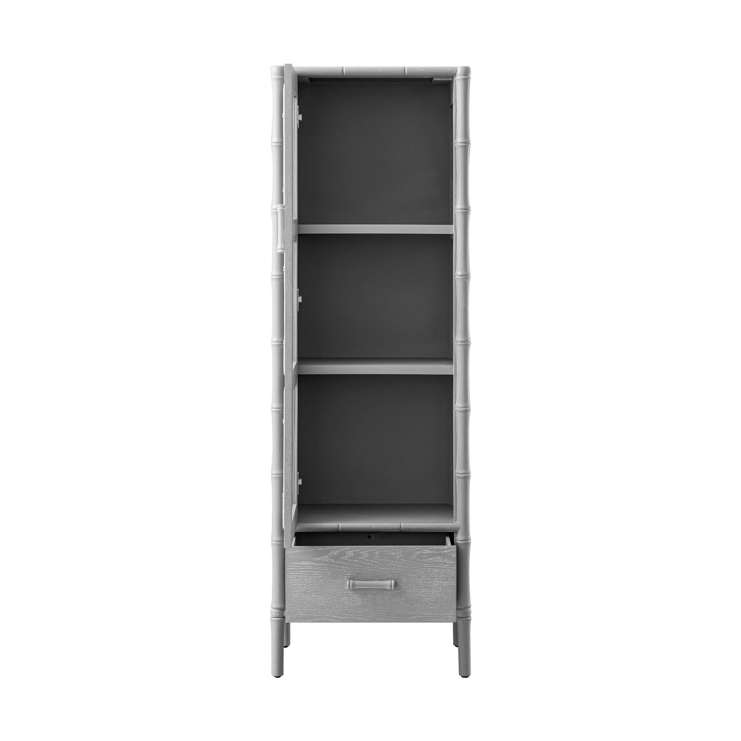 Armoire 1 porte Elstowe en imitation bambou et verre cannelé, gris chaud