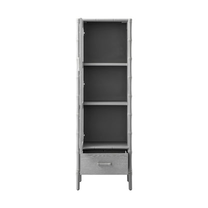 Armoire 1 porte Elstowe en imitation bambou et verre cannelé, gris chaud