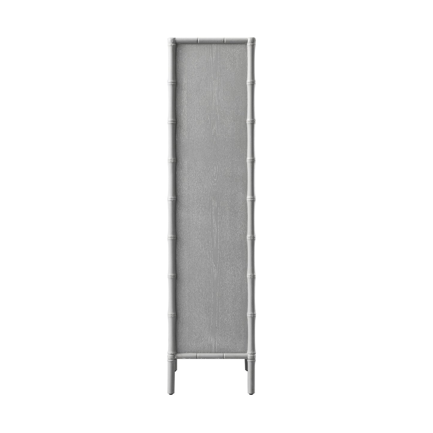 Armoire 1 porte Elstowe en imitation bambou et verre cannelé, gris chaud