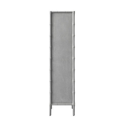 Armoire 1 porte Elstowe en imitation bambou et verre cannelé, gris chaud