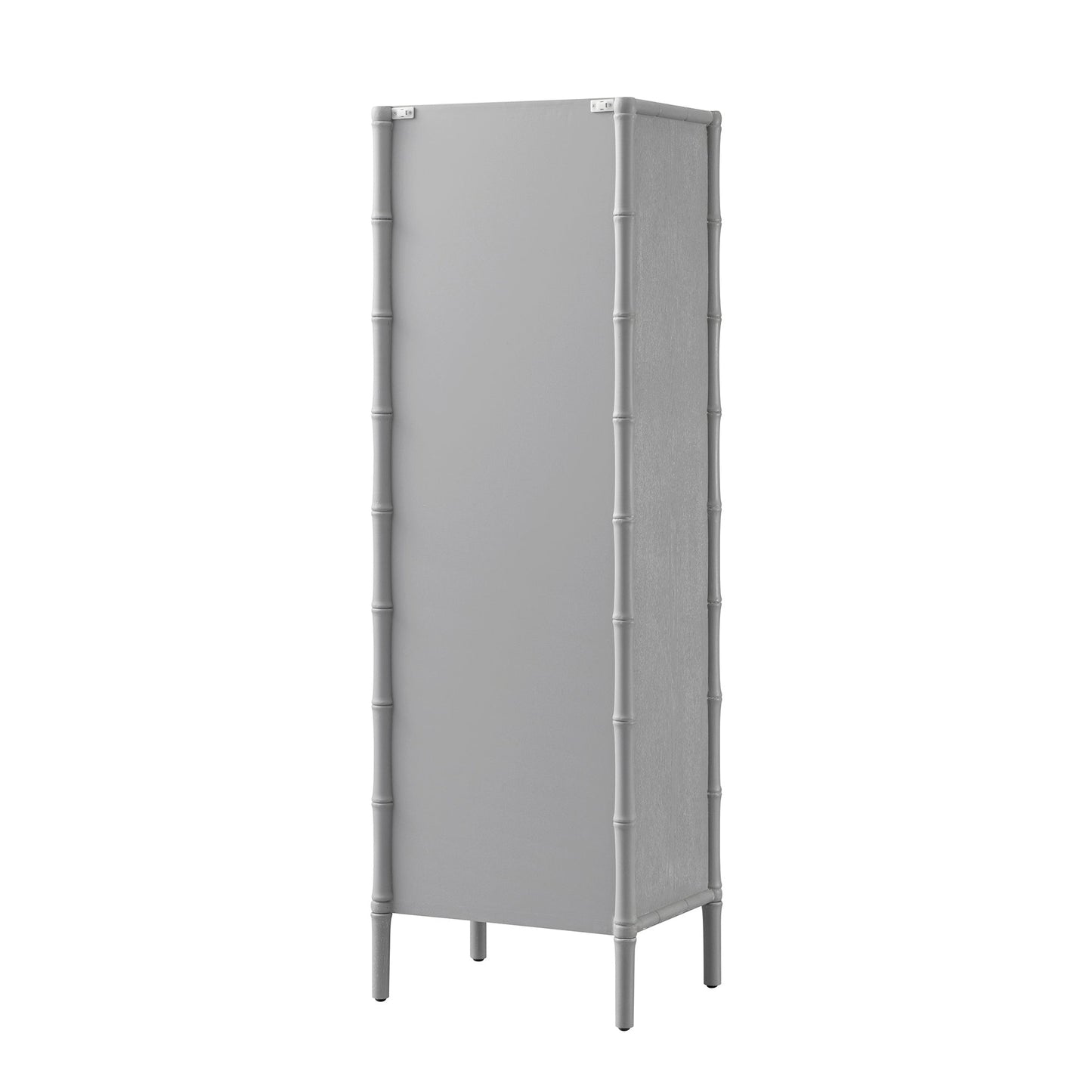 Armoire 1 porte Elstowe en imitation bambou et verre cannelé, gris chaud