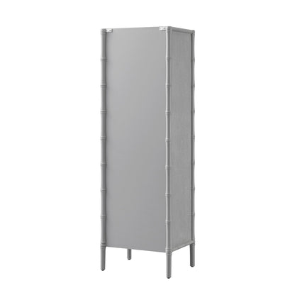 Armoire 1 porte Elstowe en imitation bambou et verre cannelé, gris chaud