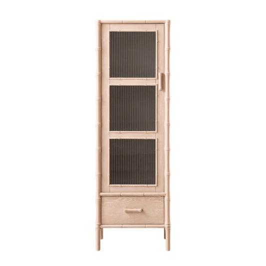 Armoire 1 porte Elstowe en imitation bambou et verre cannelé, rose nude