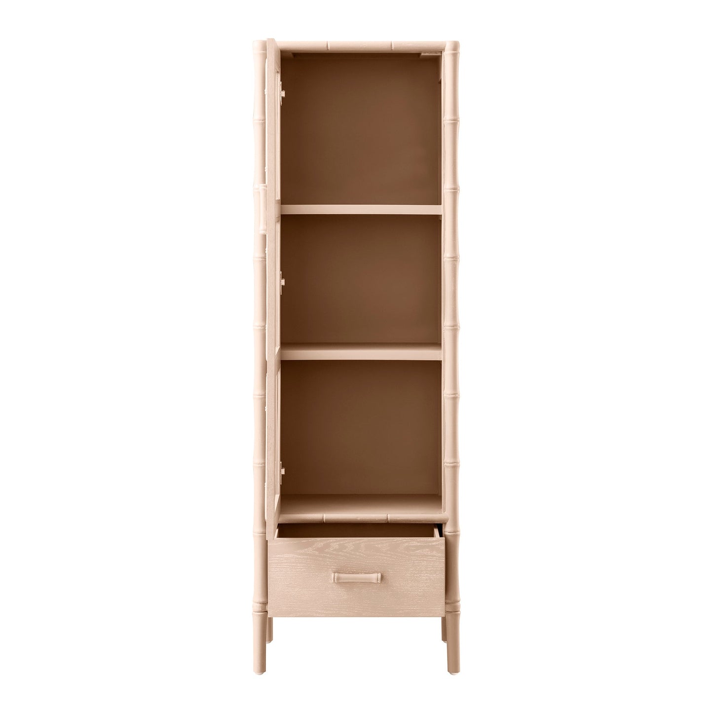 Armoire 1 porte Elstowe en imitation bambou et verre cannelé, rose nude
