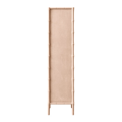 Armoire 1 porte Elstowe en imitation bambou et verre cannelé, rose nude