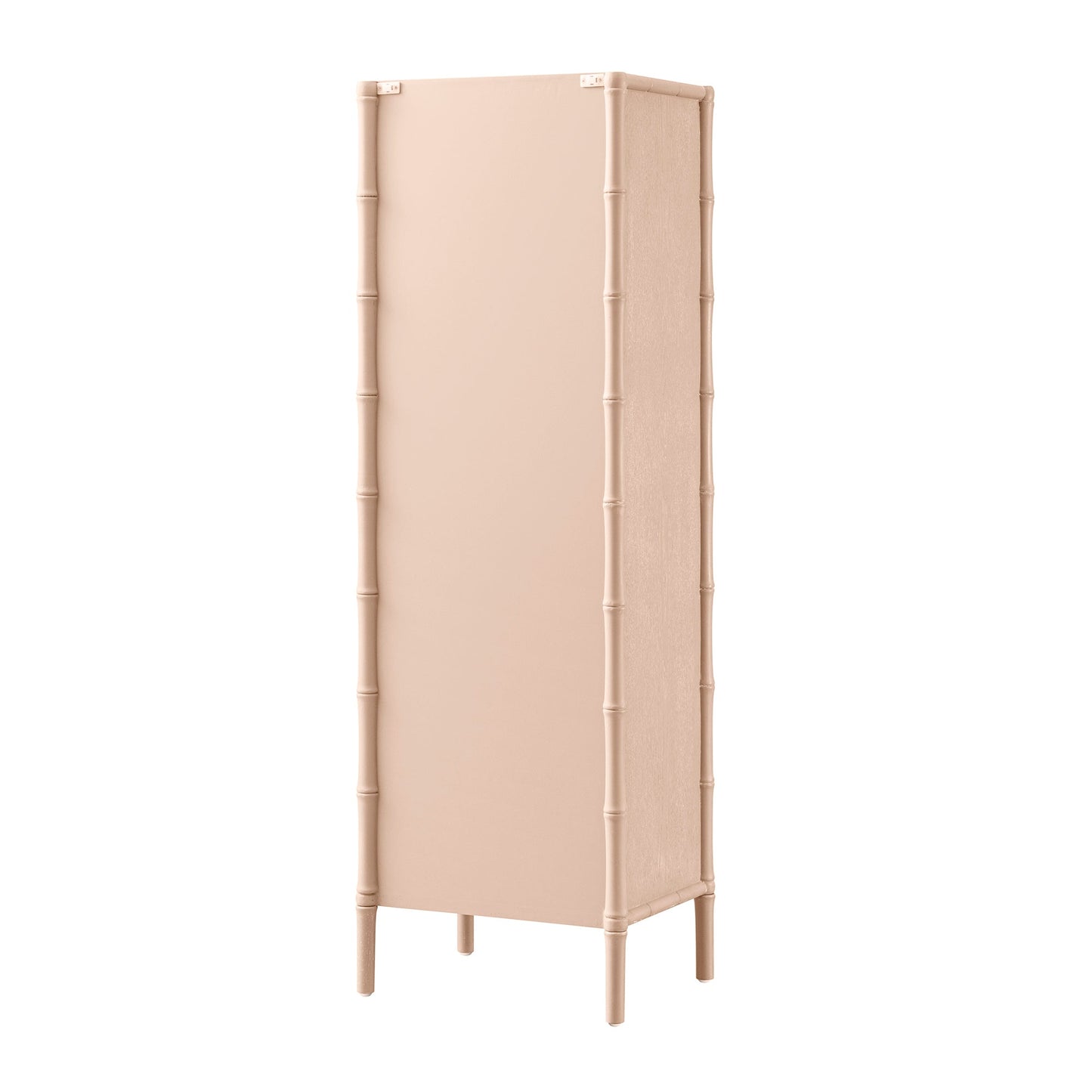 Armoire 1 porte Elstowe en imitation bambou et verre cannelé, rose nude