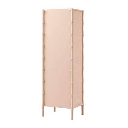 Armoire 1 porte Elstowe en imitation bambou et verre cannelé, rose nude