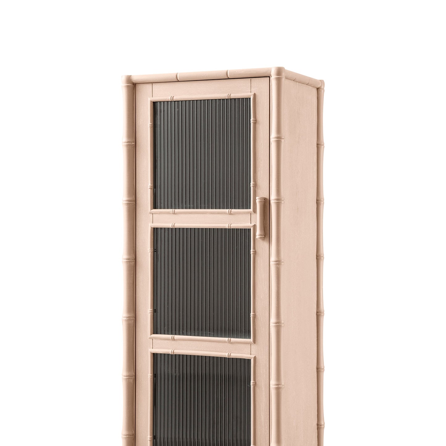 Armoire 1 porte Elstowe en imitation bambou et verre cannelé, rose nude