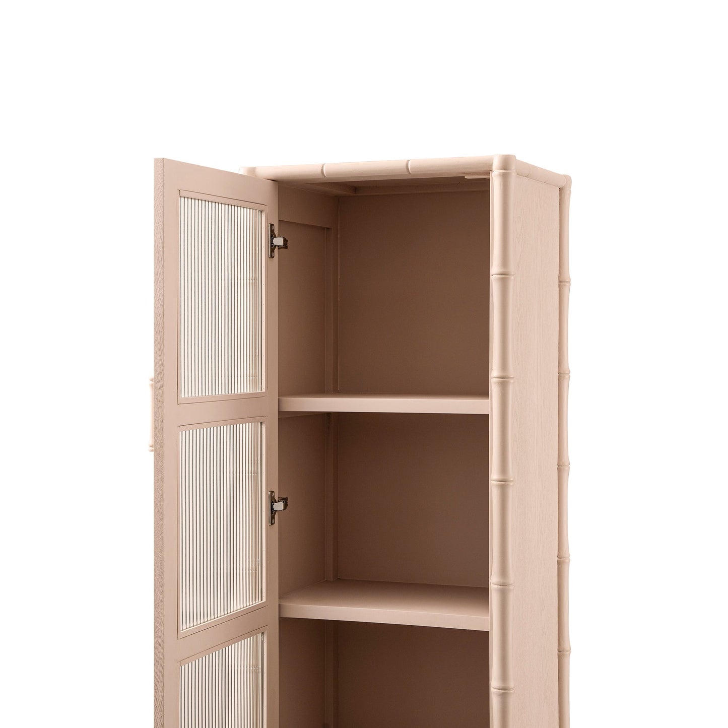 Armoire 1 porte Elstowe en imitation bambou et verre cannelé, rose nude