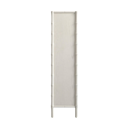 Armoire 2 portes Elstowe en imitation bambou et verre cannelé, blanc ombré