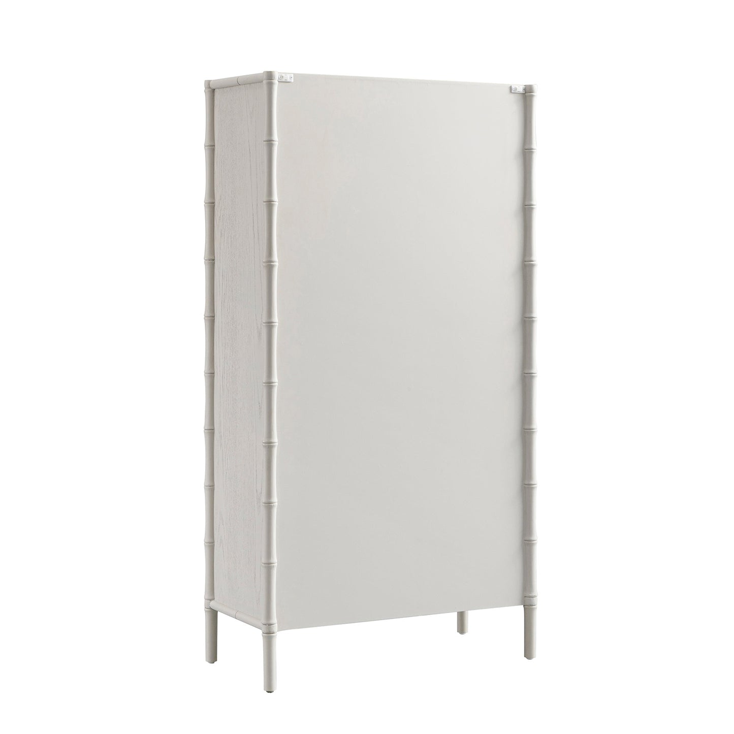 Armoire 2 portes Elstowe en imitation bambou et verre cannelé, blanc ombré
