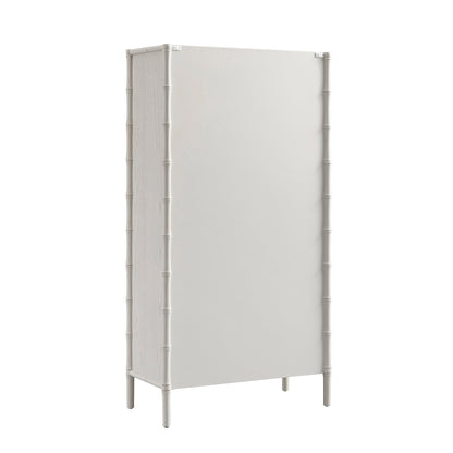 Armoire 2 portes Elstowe en imitation bambou et verre cannelé, blanc ombré