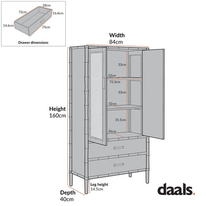 Armoire 2 portes Elstowe en imitation bambou et verre cannelé, blanc ombré