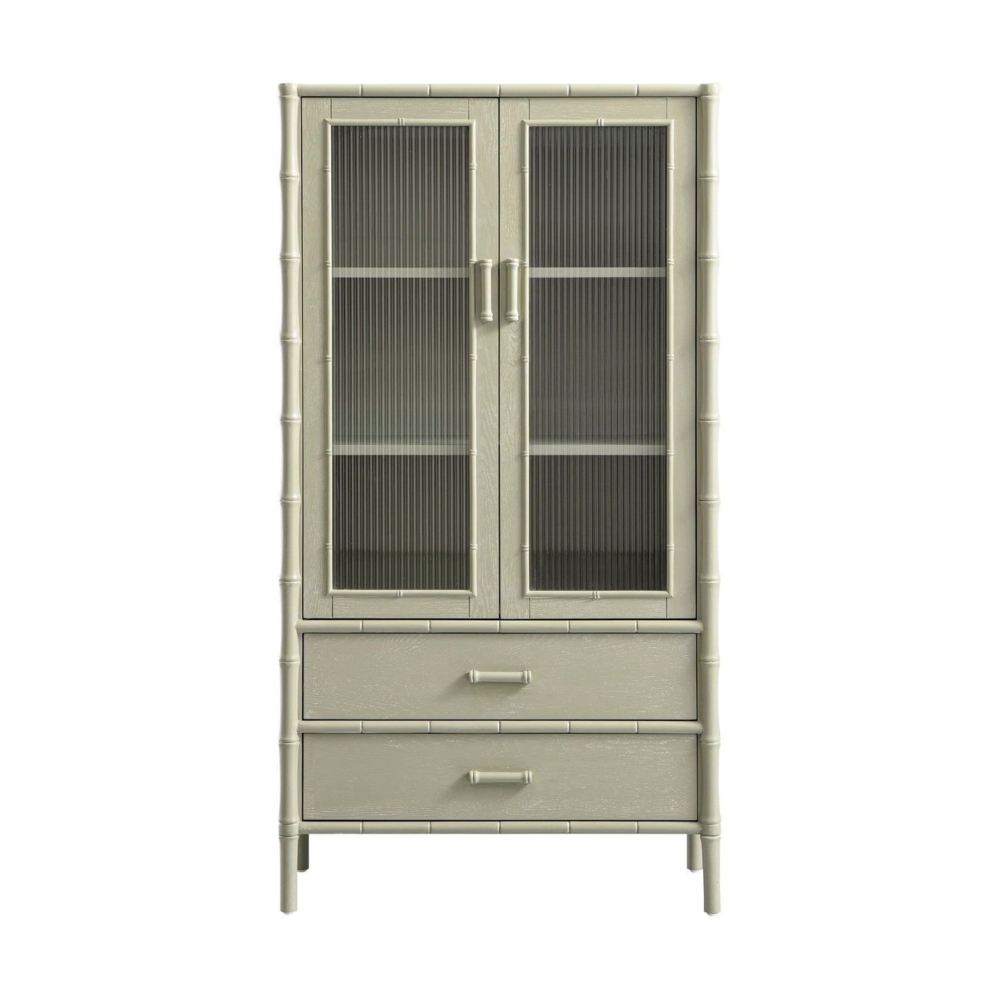 Armoire 2 portes Elstowe en imitation bambou et verre cannelé, vert sauge