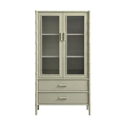 Armoire 2 portes Elstowe en imitation bambou et verre cannelé, vert sauge