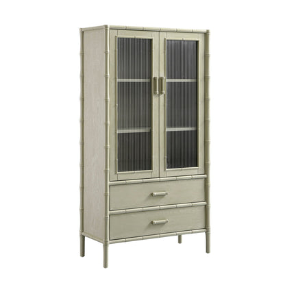 Armoire 2 portes Elstowe en imitation bambou et verre cannelé, vert sauge