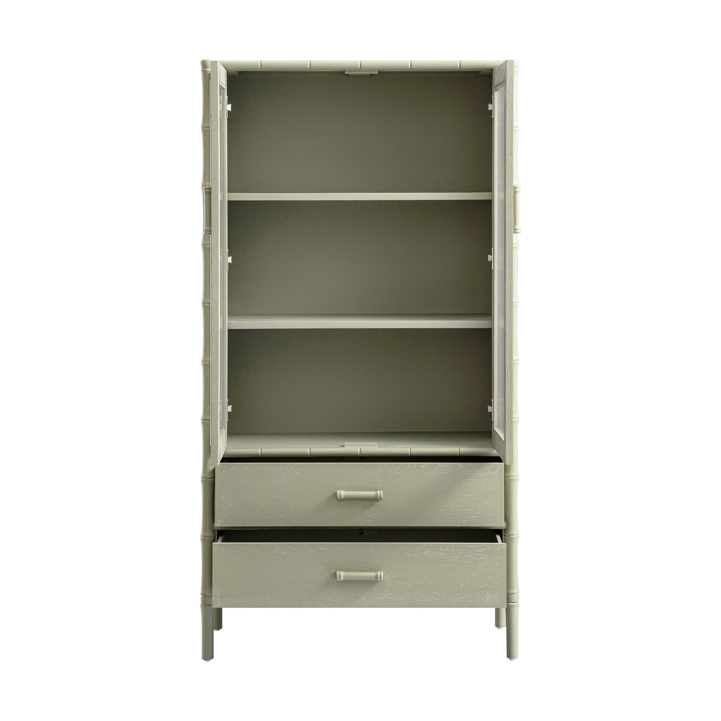 Armoire 2 portes Elstowe en imitation bambou et verre cannelé, vert sauge