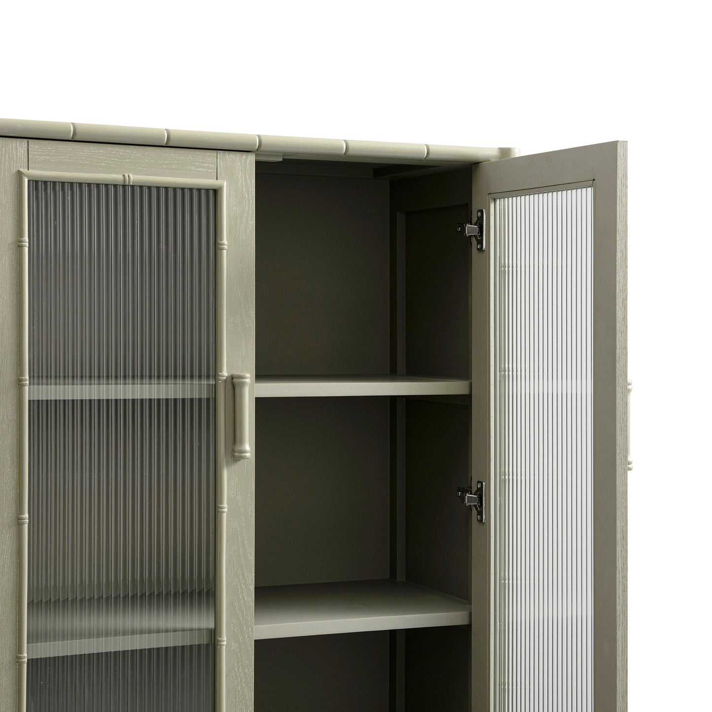 Armoire 2 portes Elstowe en imitation bambou et verre cannelé, vert sauge