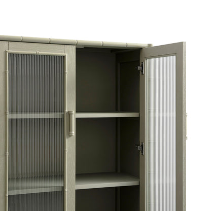 Armoire 2 portes Elstowe en imitation bambou et verre cannelé, vert sauge