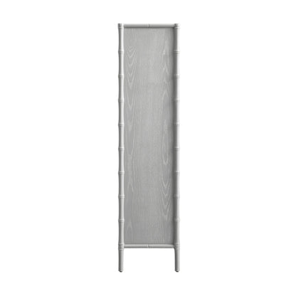 Armoire 2 portes Elstowe en imitation bambou et verre cannelé, gris chaud
